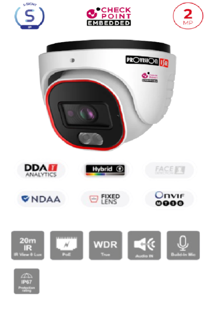 מצלמת כיפה PROVISION DH-320IPSN-28 2MP IP FIXED LENSE POE 2.8mm